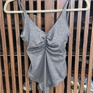 Lululemon Gray Ruched Spaghetti Strap Bodysuit